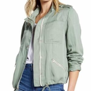 Paige NWT Ryland Utility Spring Jacket Dark Mint Green Linen Lyocell Medium